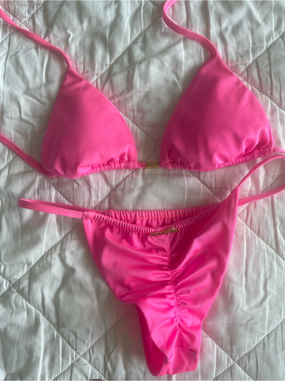Neon Pink Triangle Bandeau Bikini Set